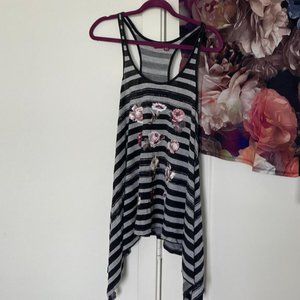 ted baker grey striped pink floral tank top shirt size 0 nwot